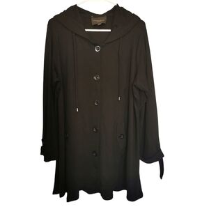 Christian Siriano Jersey Button Front Hooded Black Swing Jacket - Sz 1X